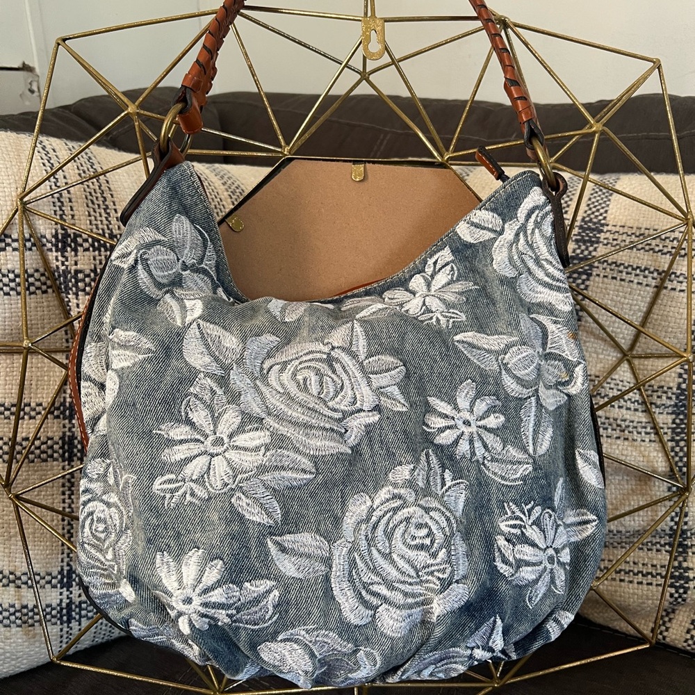 Floral Embroidered Denim Hobo Patricia Nash Bag